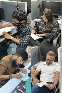 Participants are seen engaged in a self-assessment activity.